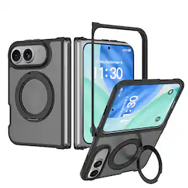 Dteck - Magnetic Case for Apple iPhone Duo, Shockproof Rugged Translucent Matte Back Phone Cover with 360 Rotating Ring Stand - Black