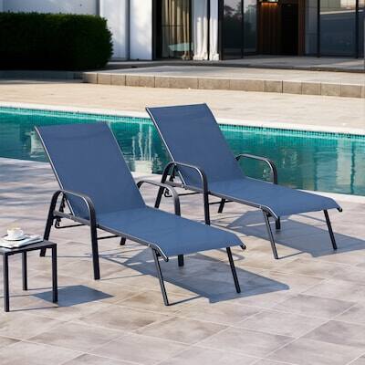 Alt View 4. Crestlive Products - Crestlive Products 2PCS Navy Blue Chaise Lounge Chair with Navy Blue Textilene Seat - Navy-2PCS.