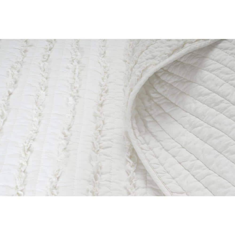 Alt View 1. Hivvago - King size 3-Piece Quilt Set with 2 Pillow Shams 100% Cotton White Ruffles - White.