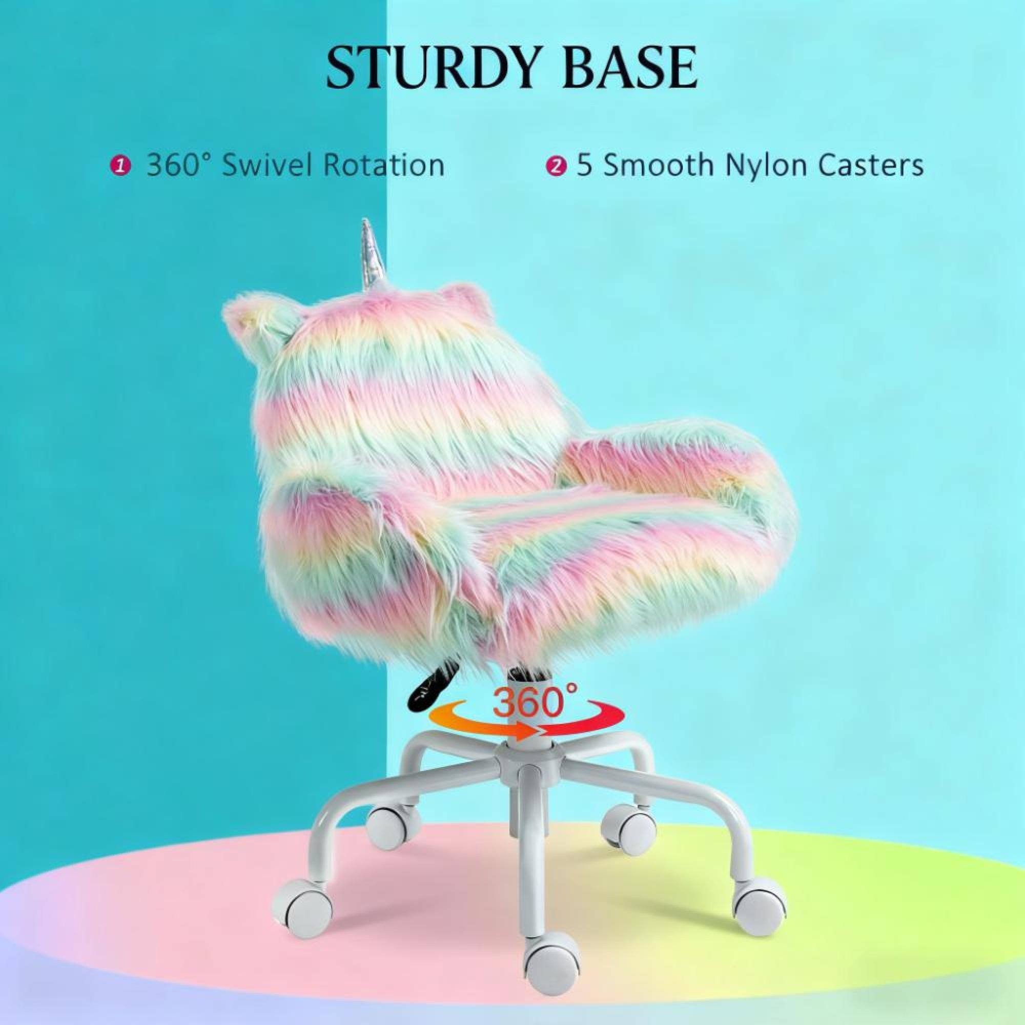 STURDY BASE

1. 360° Swivel Rotation

2. 5 Smooth Nylon Casters
