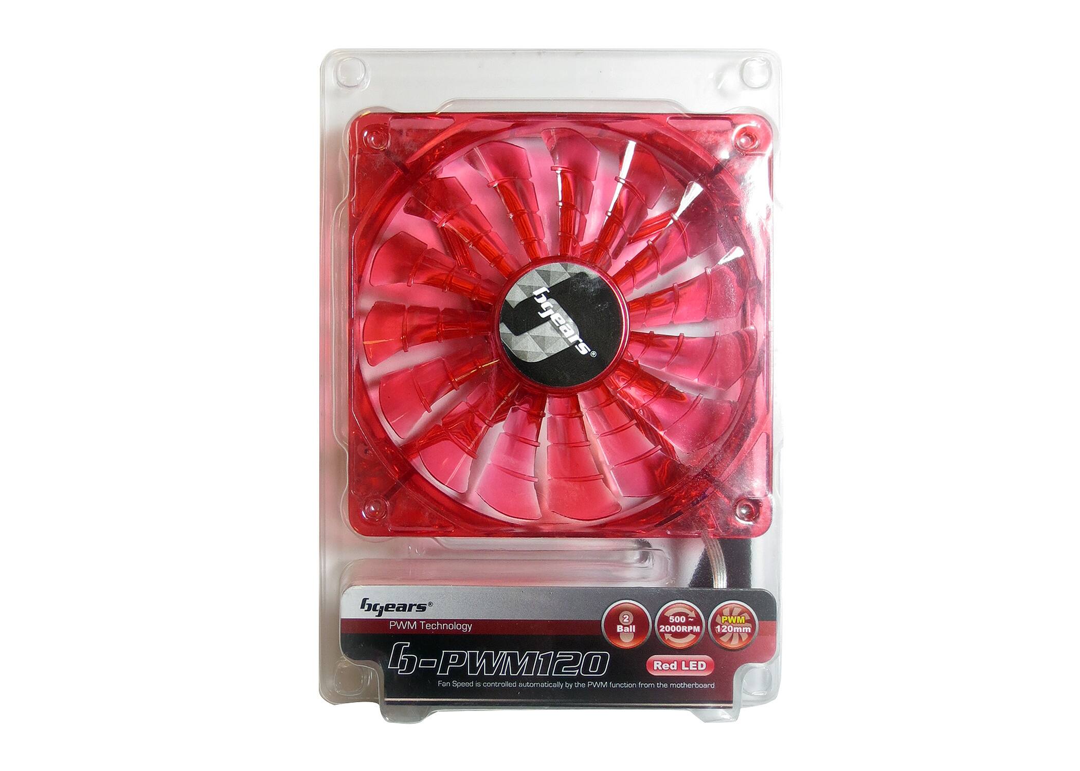 The corrected text is:

"byears byears 2 Ball 500 PWM PWM Technology 120mm 6-PW120 Red LED on Speed is controlled automatically by the PWM function from the motherboard."
