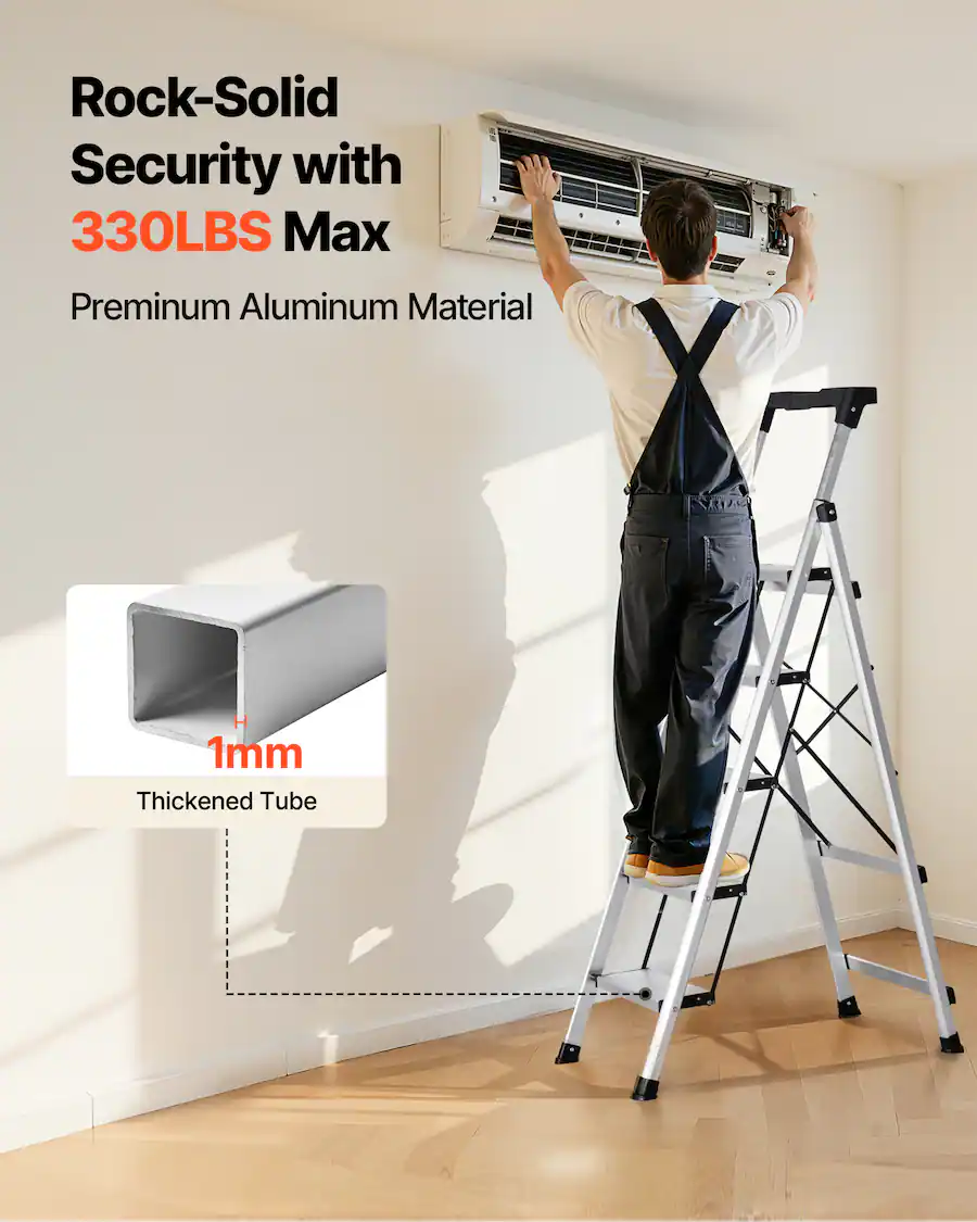 5 Inch Step VEVOR 5 Step Ladder, Folding Step Stool with Wide Anti Slip Pedal and ...