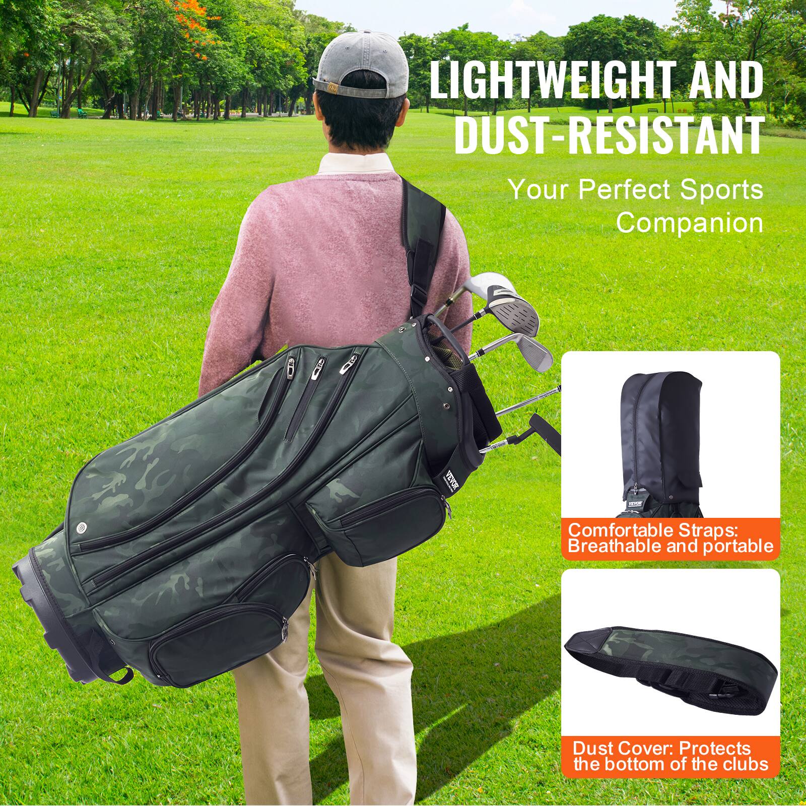 LIGHTWEIGHT AND DUST-RESISTANT  
Your Perfect Sports Companion  

Comfortable Straps: Breathable and portable  

Dust Cover: Protects the bottom of the clubs