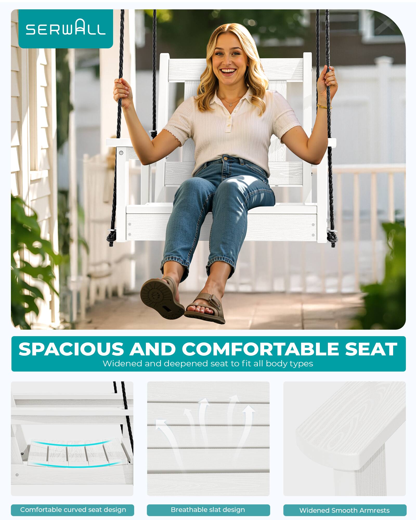SERWALL

SPACIOUS AND COMFORTABLE SEAT
Widened and deepened seat to fit all body types
Comfortable curved seat design
Breathable slat design
Widened Smooth Armrests