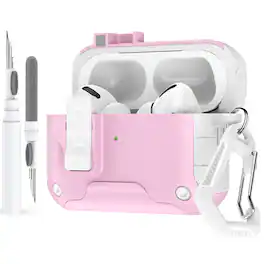 Dteck - Case for Airpods Pro 2nd Gen (2022) with Magnetic Lock,Phone Stand & Carabiner,Shockproof Earbuds Cover with Cleaner Kit - Pink