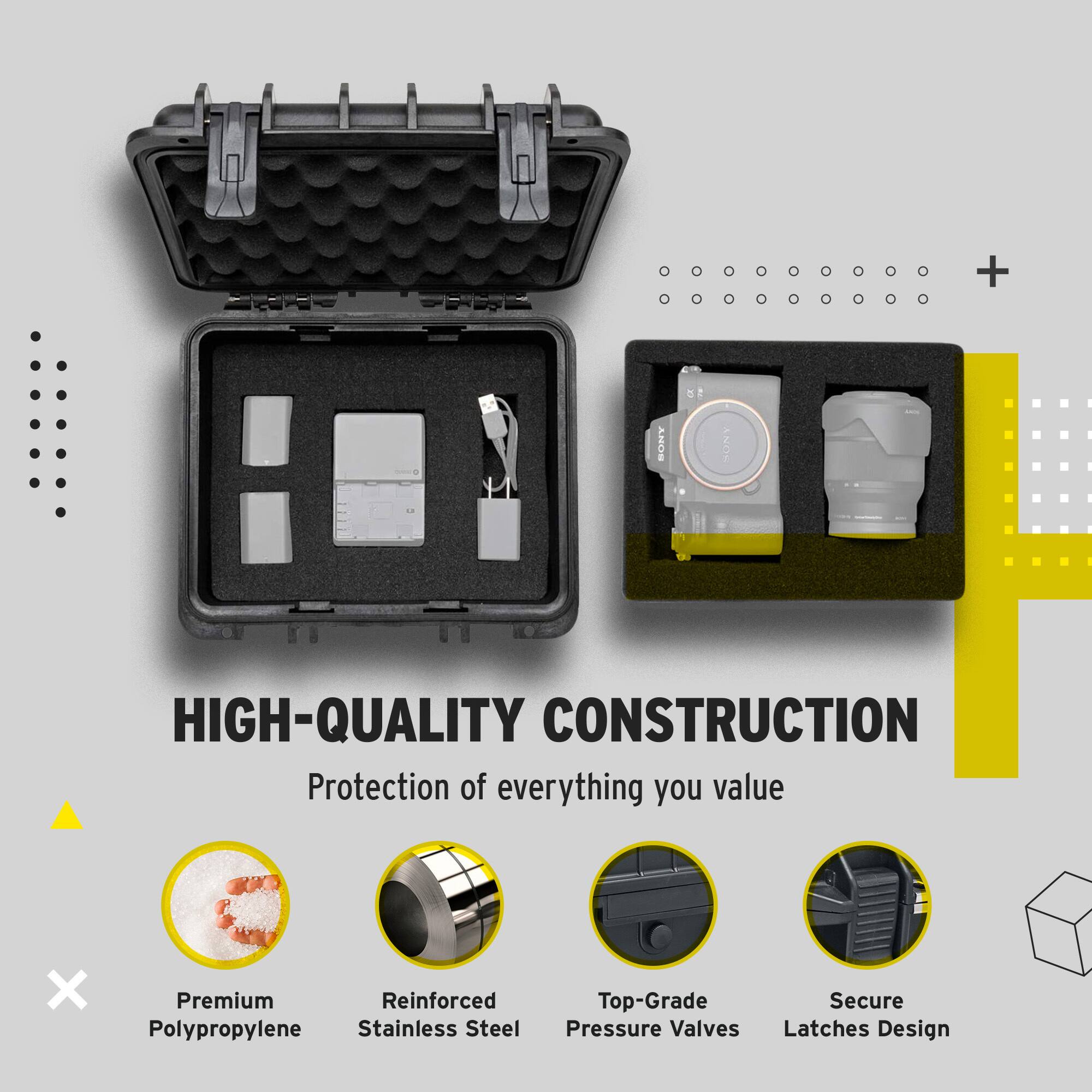 C + e ! BURY ANOW - HIGH-QUALITY CONSTRUCTION Protection of everything you value X Premium Polypropylene Reinforced Stainless Steel Top-Grade Pressure Valves Secure Latches Design