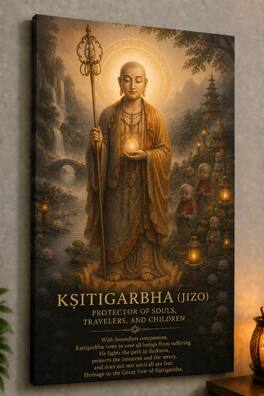FC Design - Large Jizo Ksitigarbha Canvas Print 24x36" Buddhist Guardian Spiritual Art Painting Home Wall Decor - MultiColor