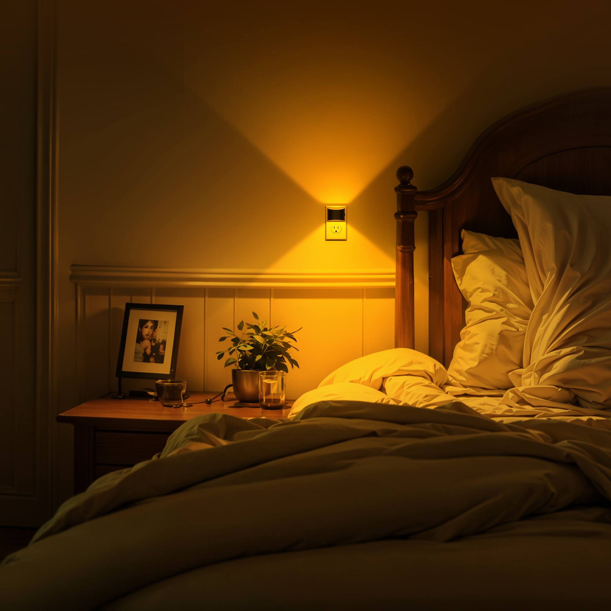 Alt View 3. Jandcase - JANDCASE 2-Pack 1W  Plug-in Night Light, Amber Glow,Up/Down Light, 3-Step Dimming, Color Memory, Dusk-to-Dawn - Black.