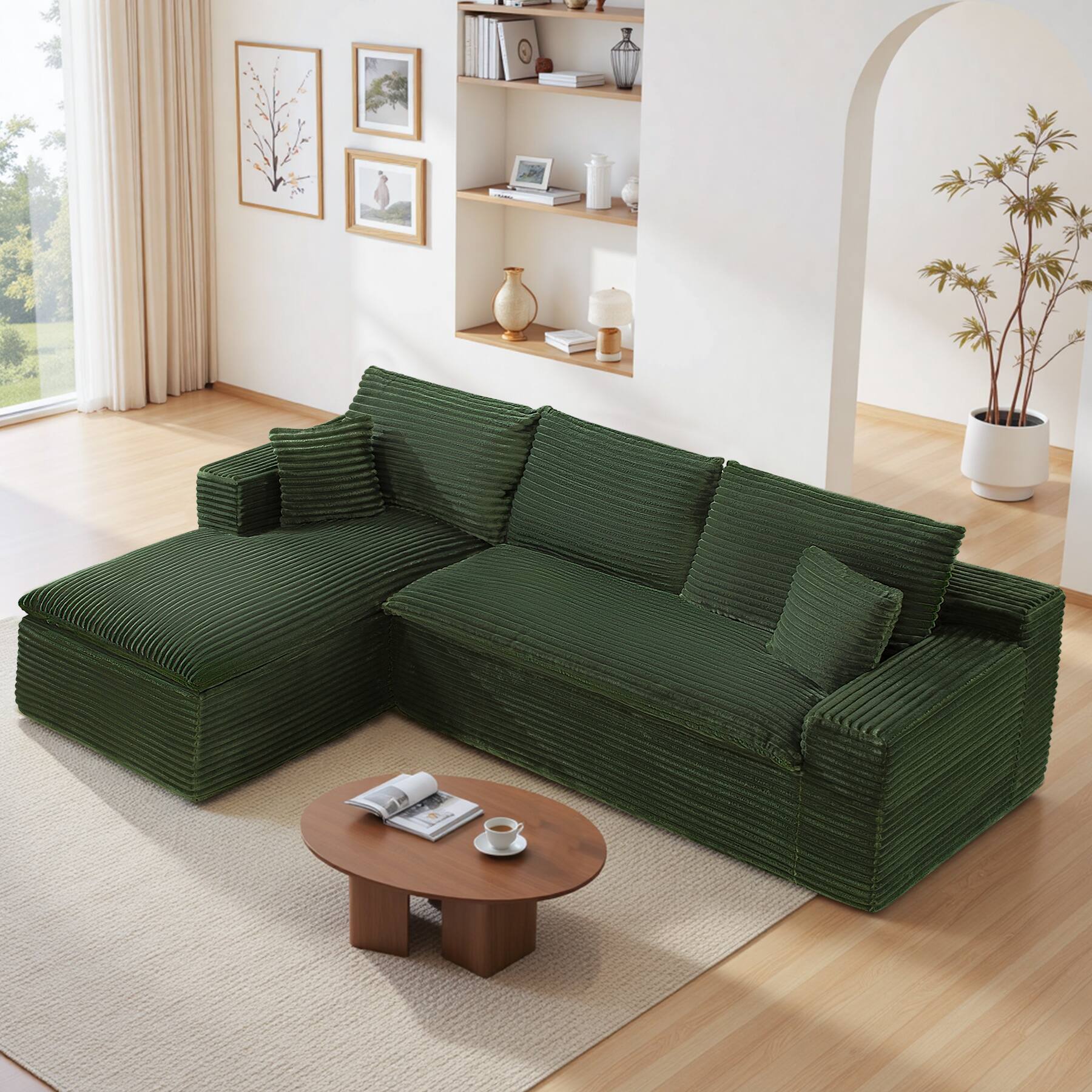 Alt View 5. KERDOM - Upholstery 2-3 Person Family Spring Sofa Cloud Oversized Deep Seat Lounge Sponge Modular Couch 108'' Corduroy Block Sofa - Green.
