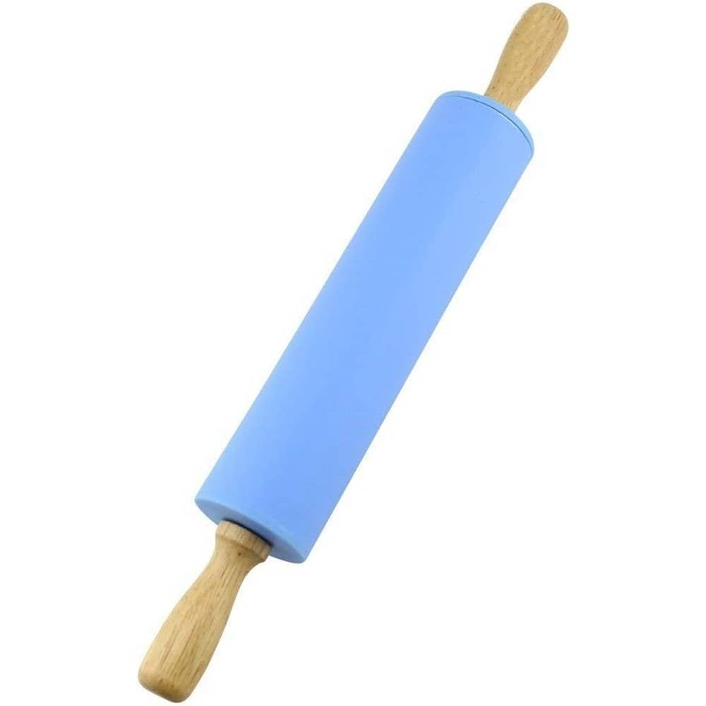 PARKER SLATER - Silicone Rolling Pin – Non-Stick, Wooden Handle, Blue