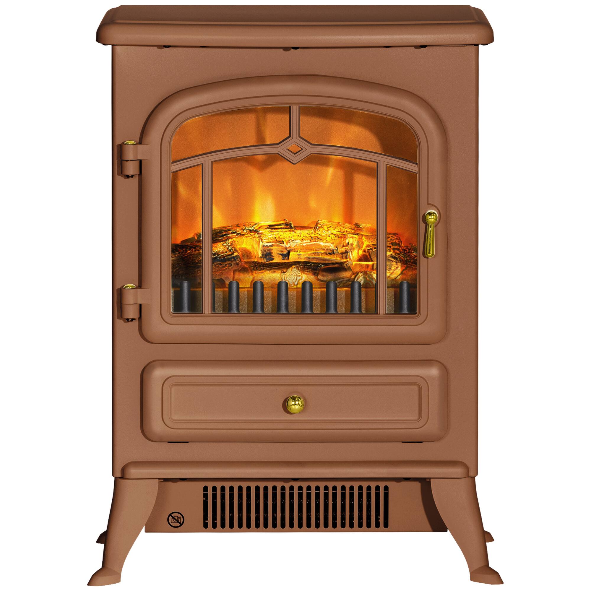 Alt View 7. Ecooso - 22" Electric Fireplace Heater, Freestanding Fire Place Stove with LED Flames Logs, Overheating Protection, 750W/1500W - Brown.