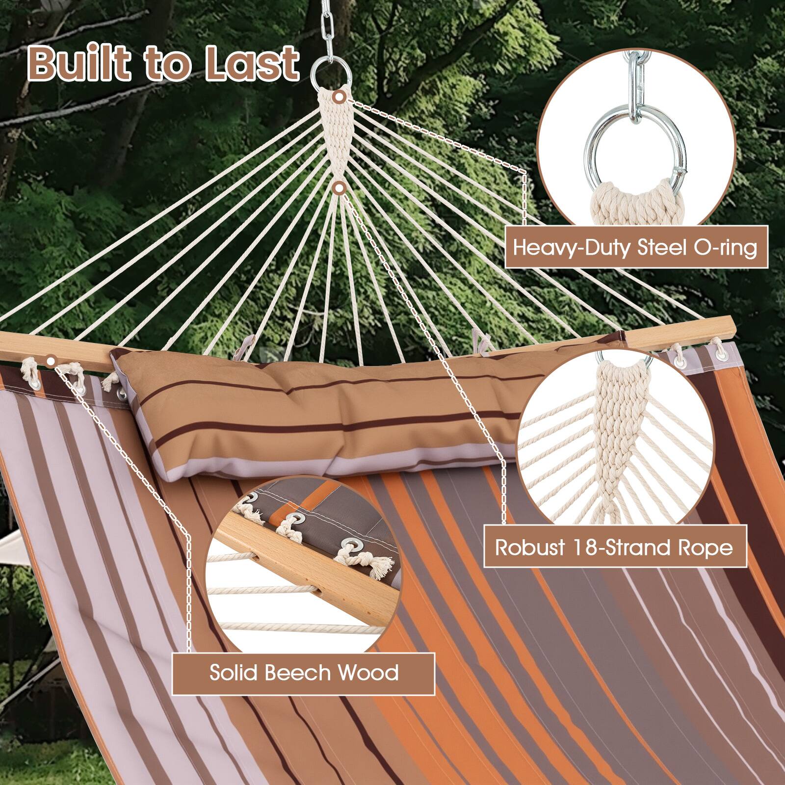 Alt View 7. Gymax - Gymax Patio Hammock Foldable Portable Swing Chair Bed Detachable Pillow Blue & Green - Brown.