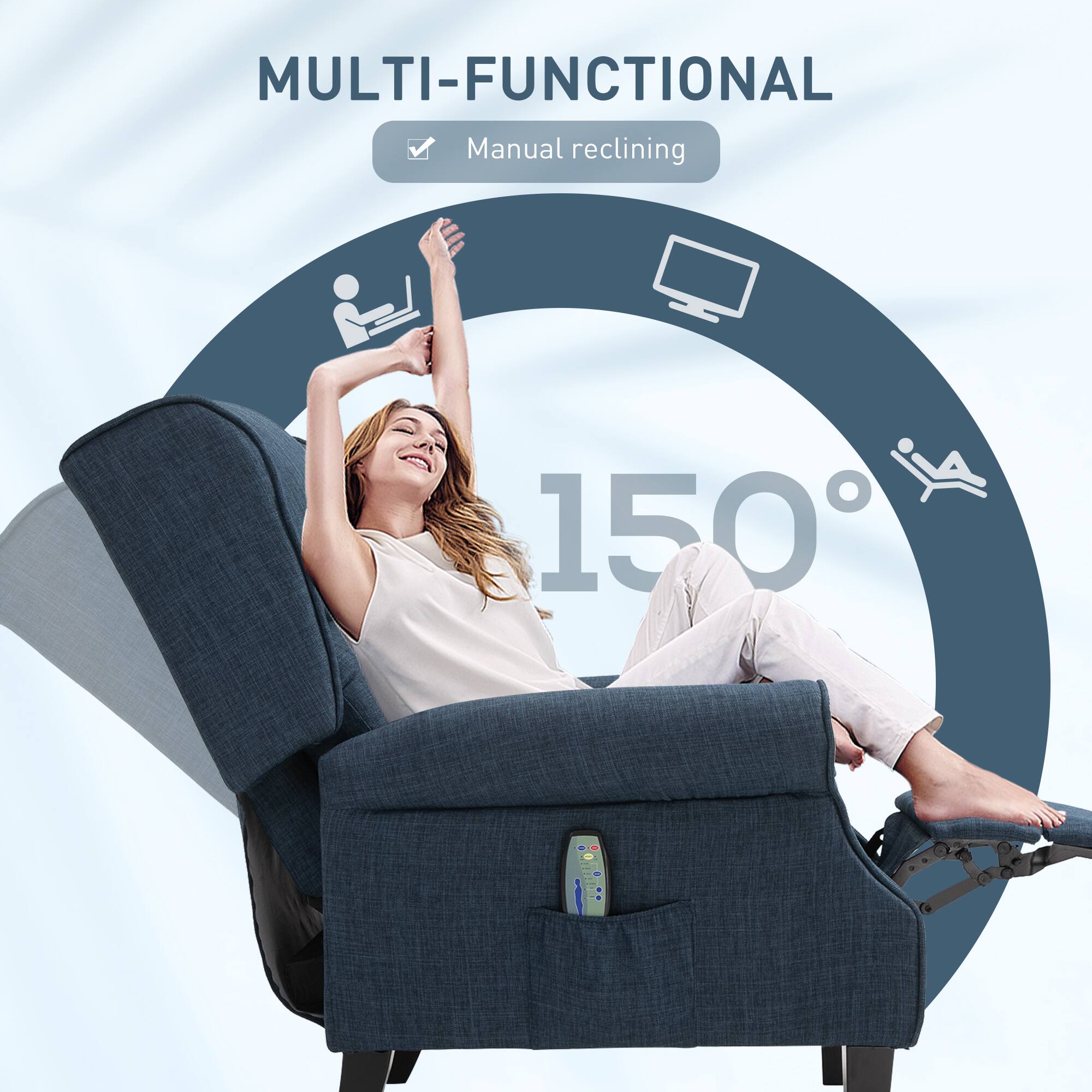 MULTI-FUNCTIONAL Manual reclining 150°