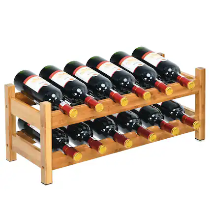 Front. Gymax - Gymax 2-Tier Bamboo Wine Rack 12 Bottles Display Storage Shelf Holder Kitchen Natural - Natural.
