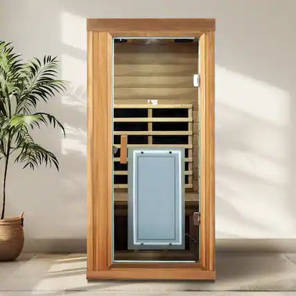 Front. Boyel Living - One Person Far Infrared Red Cedar Indoor Sauna with Bluetooth and LED Light - Red.