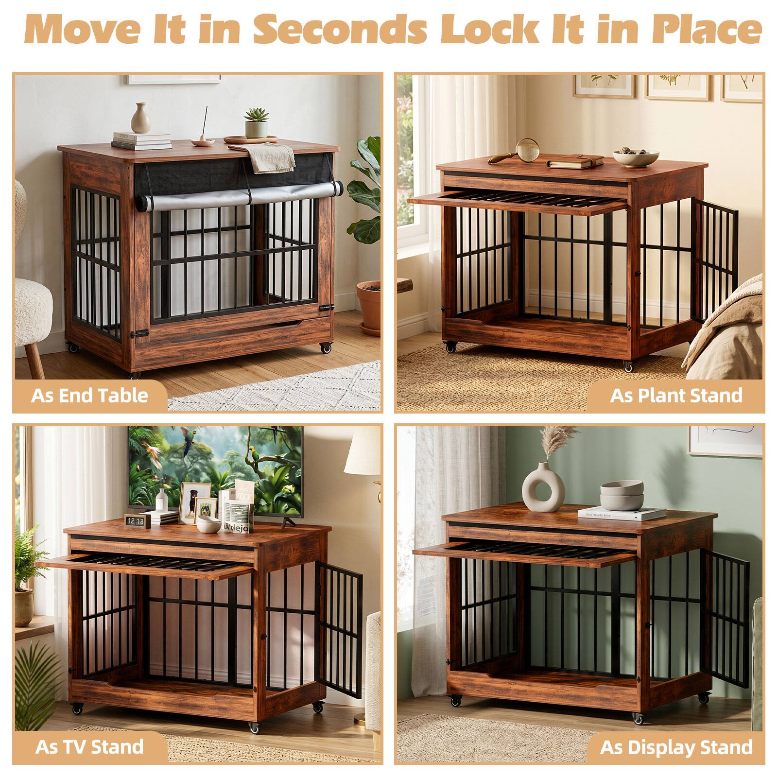Move It in Seconds Lock It in Place  
As End Table  
As Plant Stand  
As TV Stand  
As Display Stand