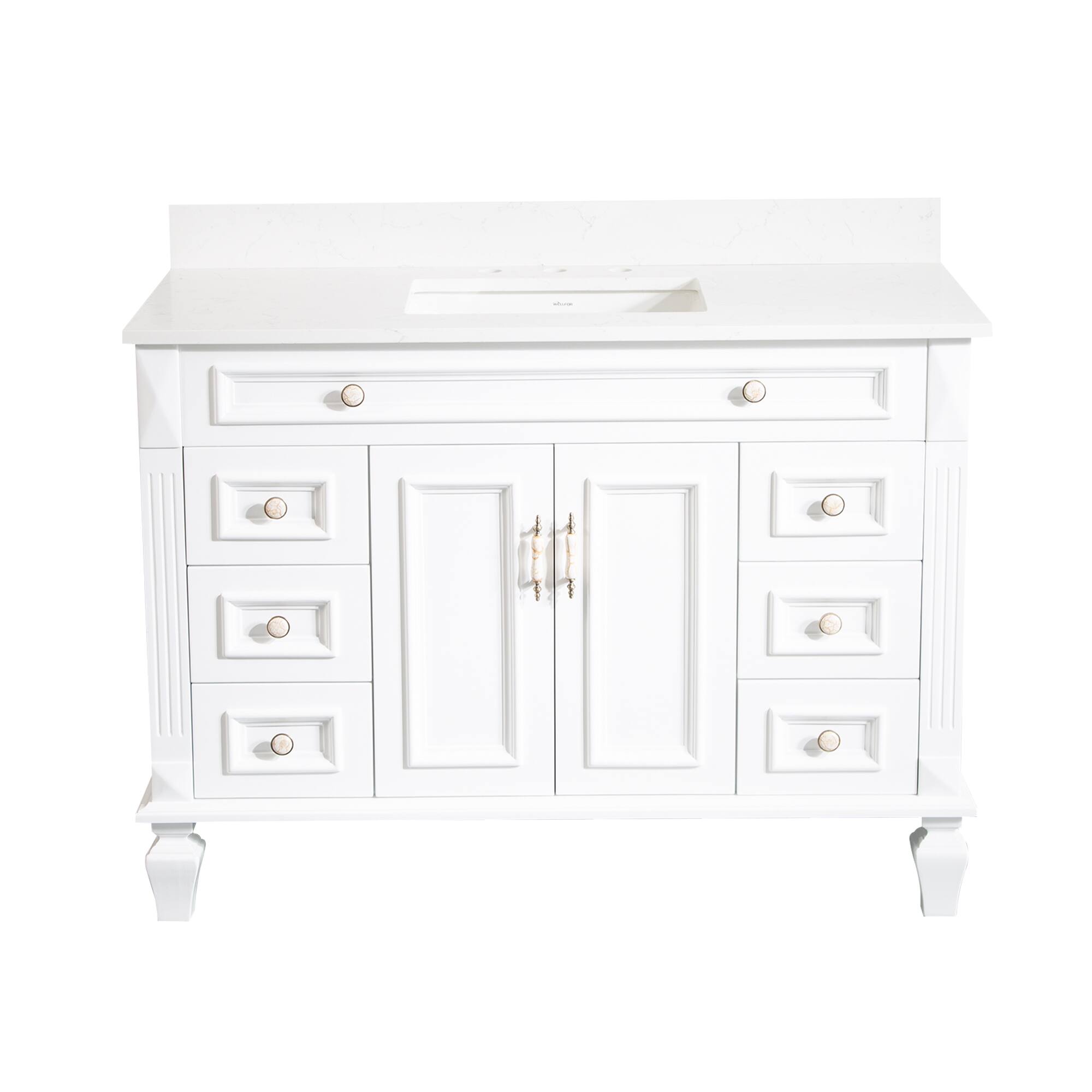 Alt View 5. WELLFOR - ARTWOOD 48 in. Solid Wood Bath Vanity with Quartz Top, Single Sink, Soft Close, Assembled - White.