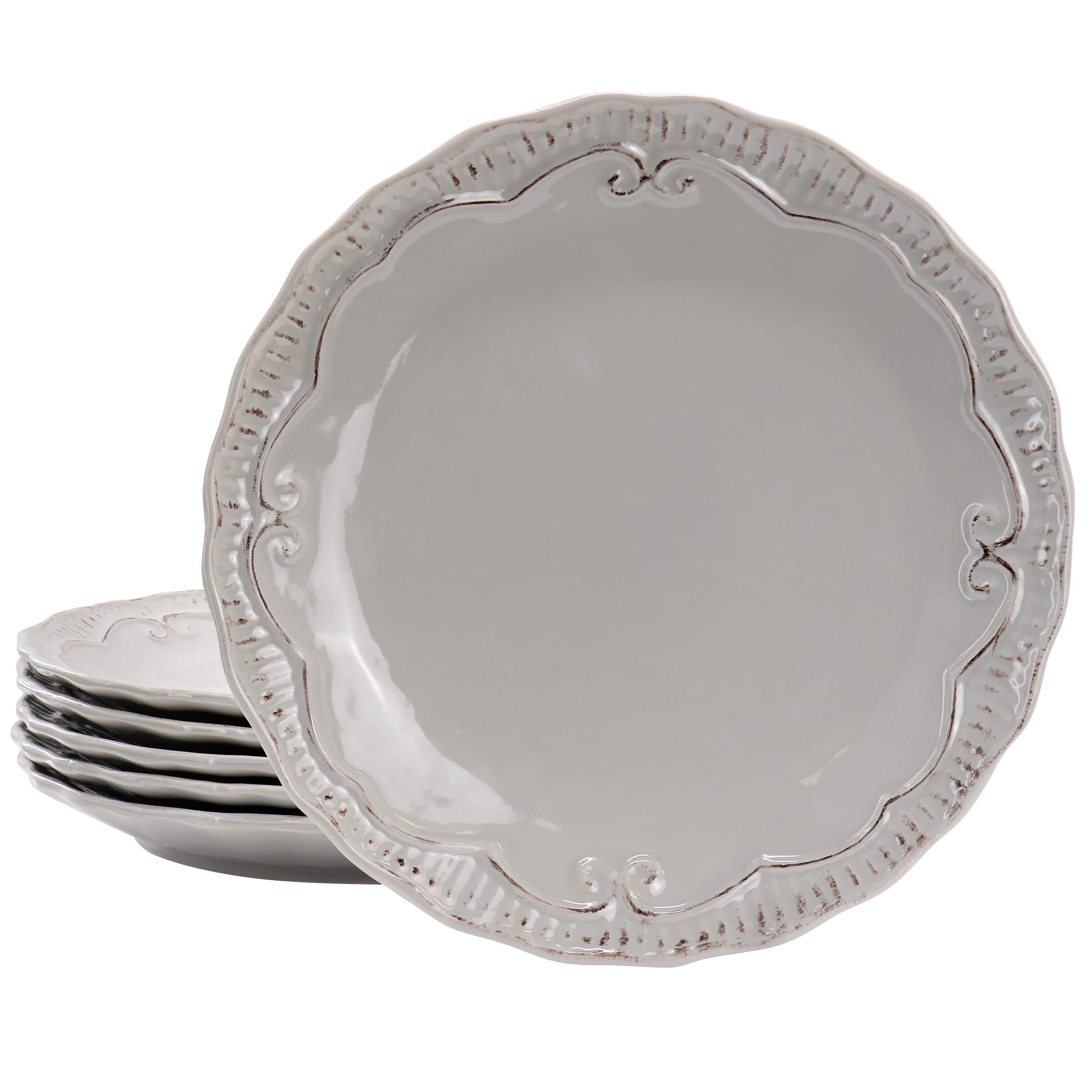 Modern Southern Home - Capri 6 Piece 11 Inch Stoneware Embossed Dinner Plate Set in Grey - Gray
