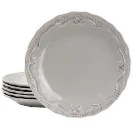 Modern Southern Home - Capri 6 Piece 11 Inch Stoneware Embossed Dinner Plate Set in Grey - Gray