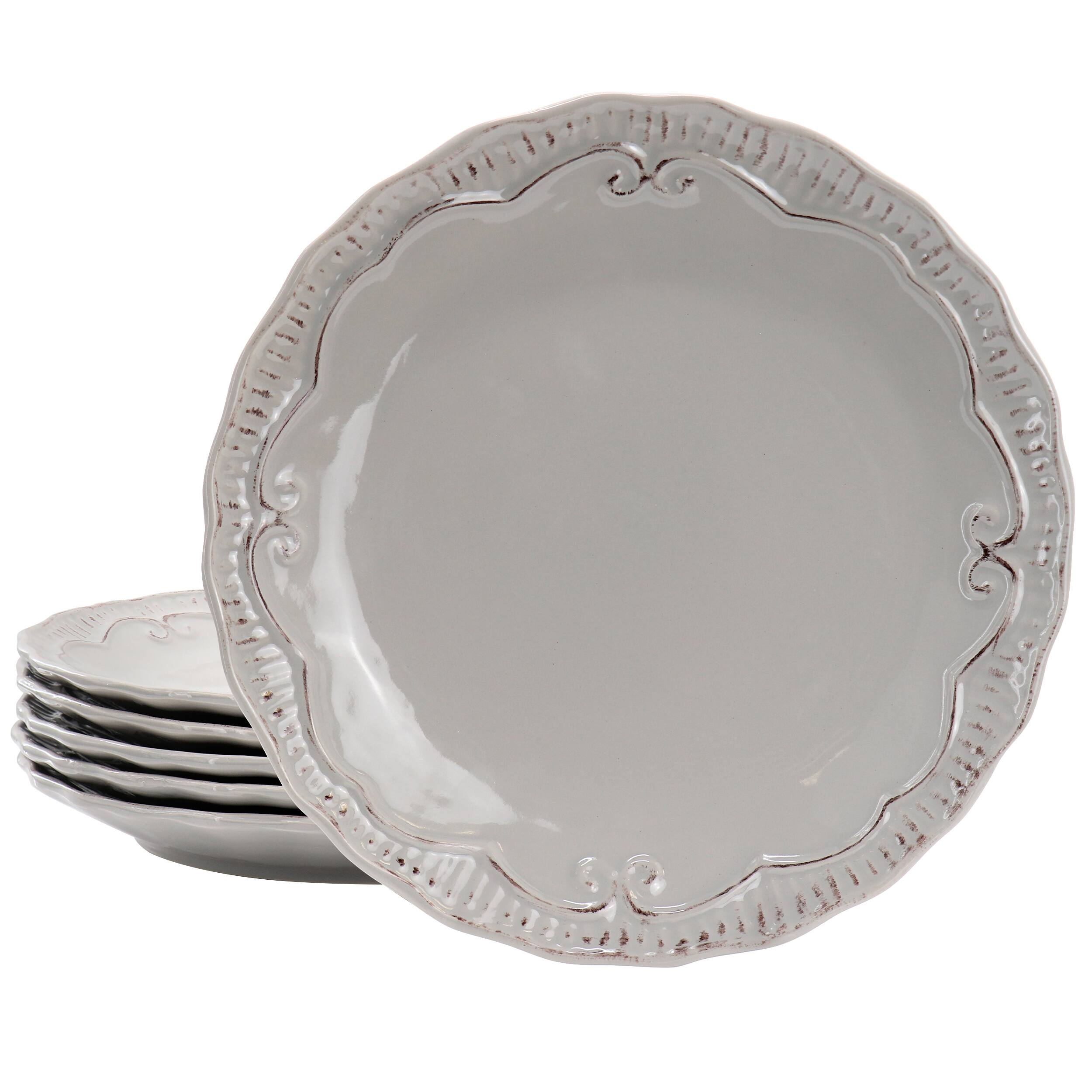Front. Modern Southern Home - Modern Southern Home Capri 6 Piece 11 Inch Stoneware Embossed Dinner Plate Set in Grey - Gray.