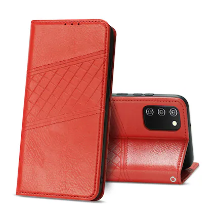 Front. Reiko - Samsung Galaxy A02S 3-In-1 Wallet Case In Red - Red.