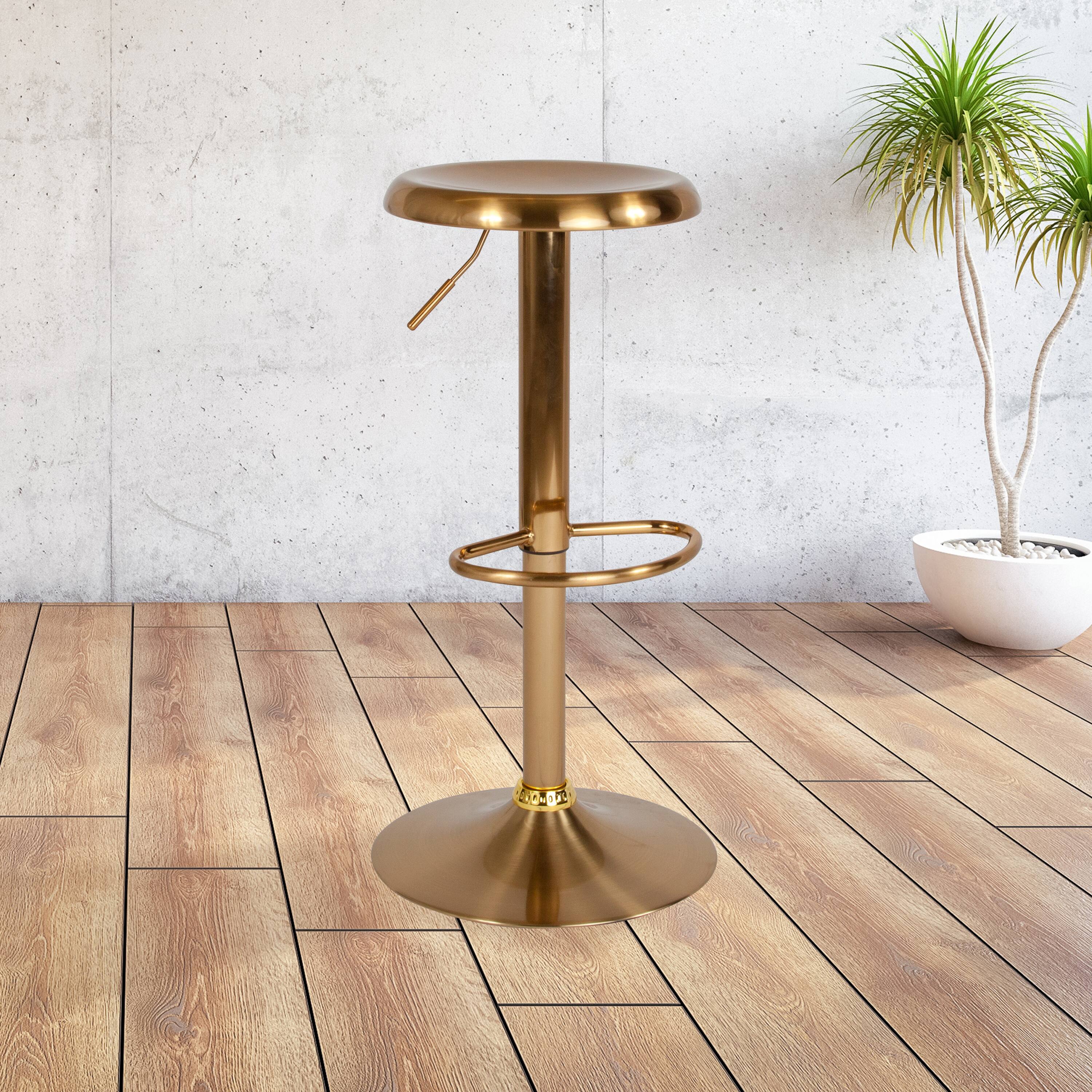 Front. Emma + Oliver - Adjustable Height Retro Barstool - Gold.