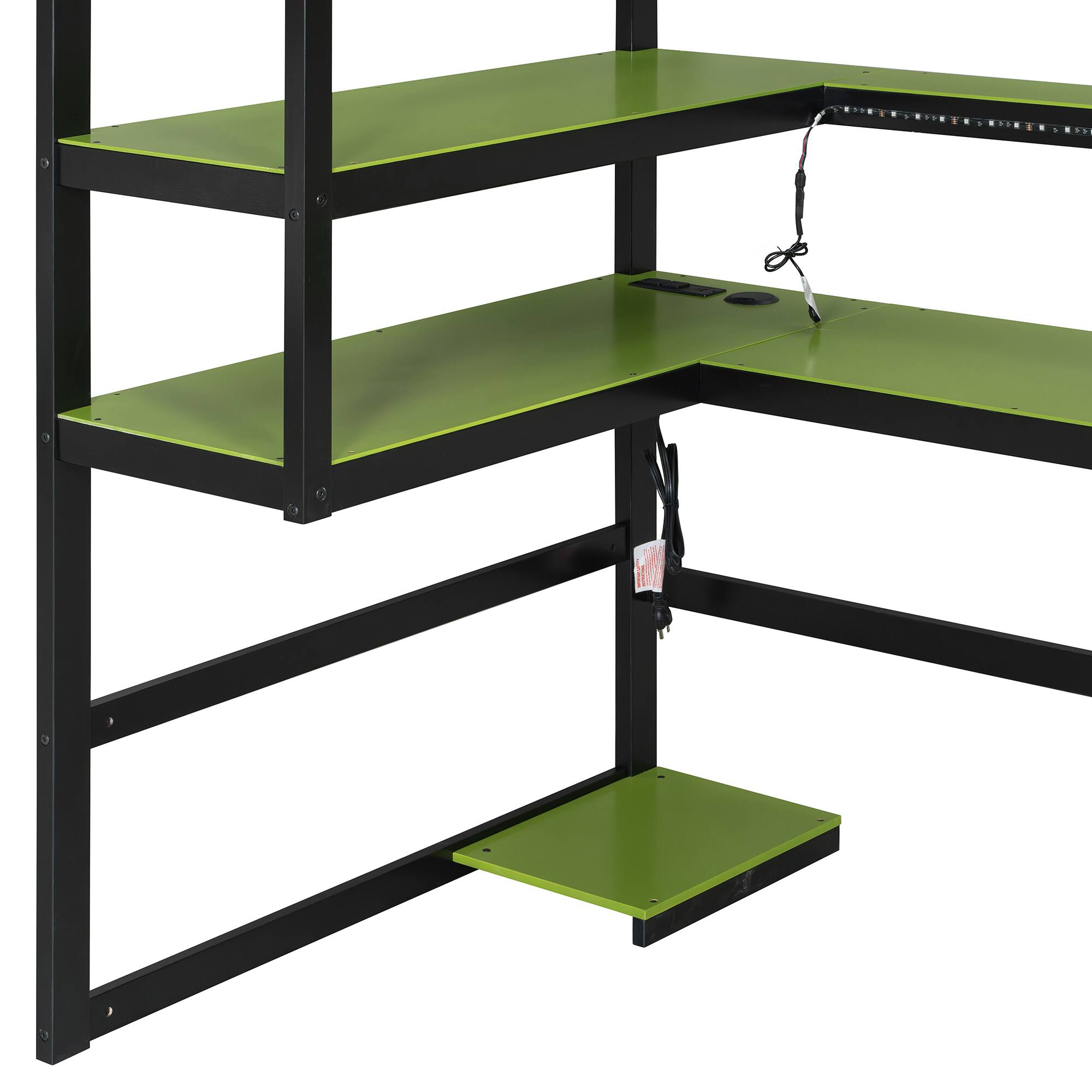 Alt View 3. Anysun - Twin Size Wood Loft Bed with Desk,Side storage rack,Multi-storage Shelves and RGB Light,Cloud - Green.