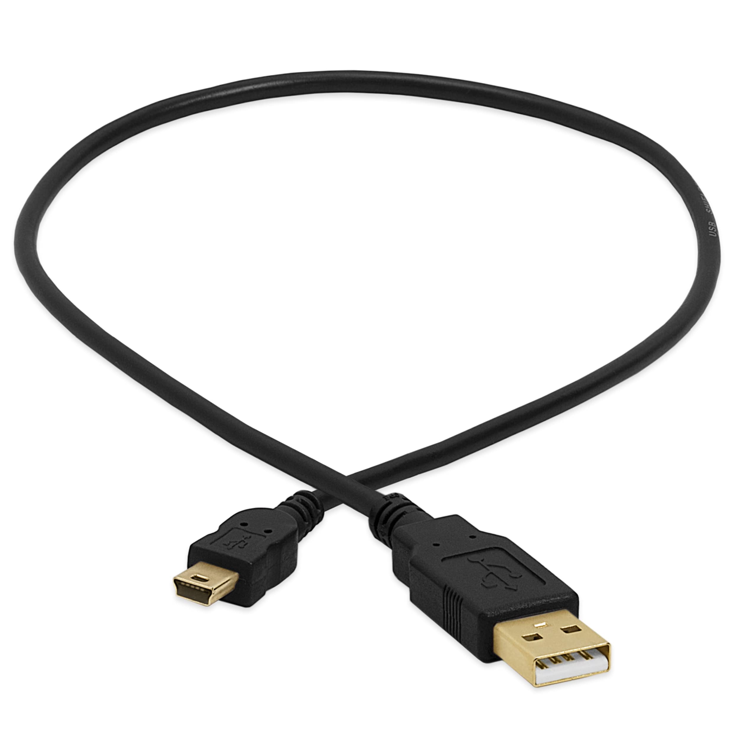 Angle. Cmple.com - Mini USB Cable 1.5ft Black USB-A 2.0 Male to Mini-B 5-Pin 480Mbps 2A Charging Gold-Plated - Black.