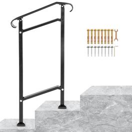 VEVOR - Outdoor Stair Railing, Fit 1 or 2 Steps Wrought Iron Handrail, Adjustable Front Porch Hand Railings - Black
