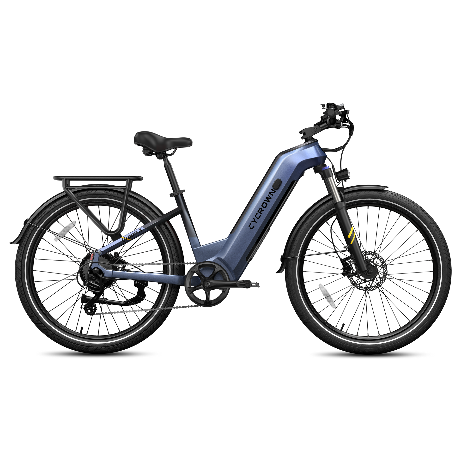 Left. CYCROWN - Urban X Commuter Ebike(1000W Motor , 20MPH Top Speed , 90Miles Range , 48V 20Ah Battery) - Glacier Blue.