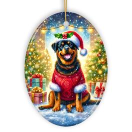 OrnamentallyYou - Charming Rottweiler in Festive Attire Ornament Heartwarming Dog-Themed Christmas Gift Decor Oval 1 - Multi-colored