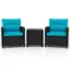 Alt View 1. Costway - 3 PCS Patio Furniture Set with Tempered Glass Coffee Table Washable Cushions - Turquoise,Black.