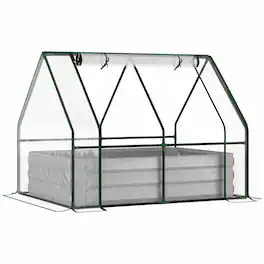 RYHNUYNE - Outsunny 4' x 3' Galvanized Raised Garden Bed with PVC Greenhouse Cover, 2 Roll-Up Windows for Vegetables - Clear