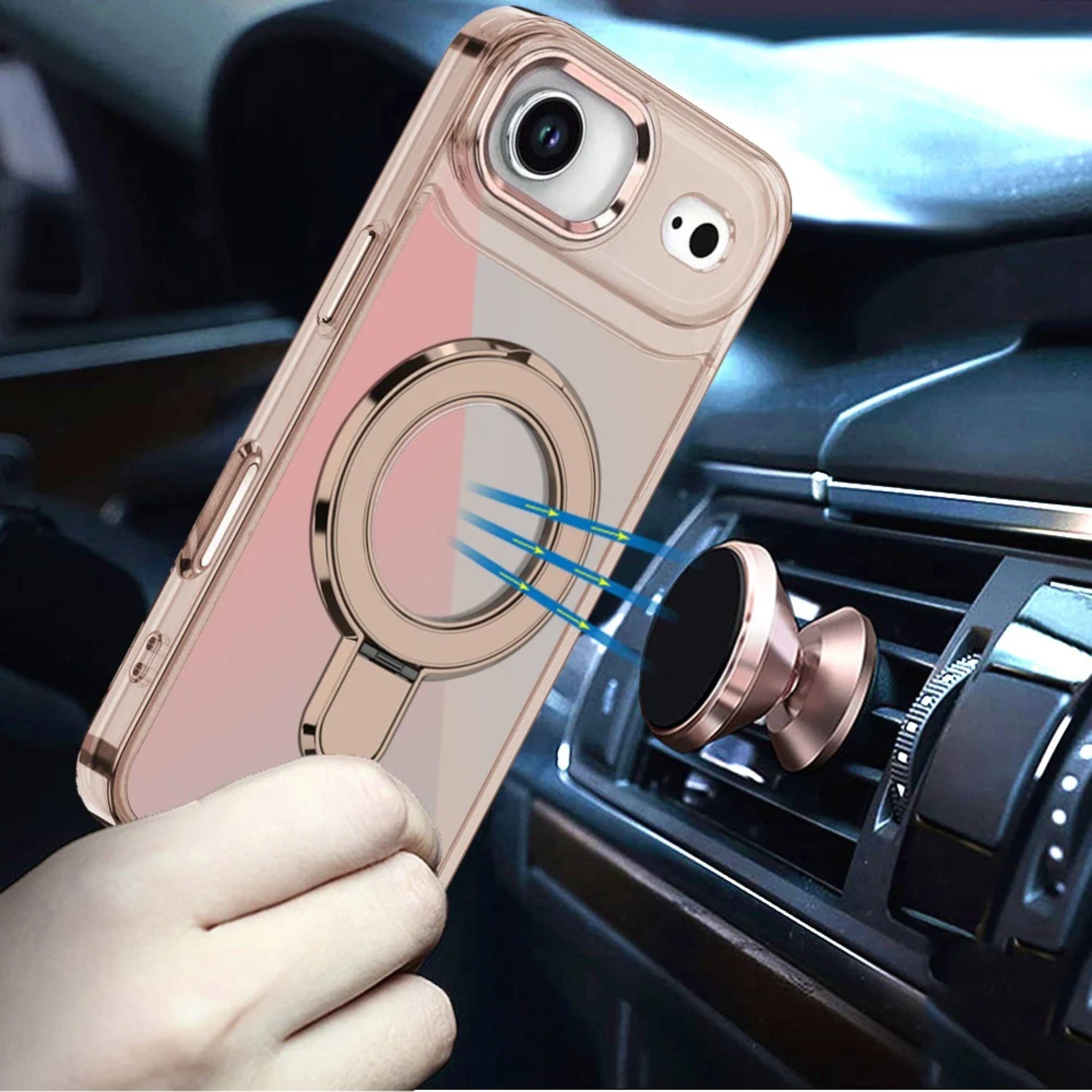 Left. Kitcheniva - Radiant Chrome Magnetic Circle Stand Phone Case With Tempered Glass For iPhone Air Desert Titanium - Desert Titanium.