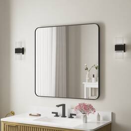 WELLFOR - 36 in. W. x 36 in. H Square Aluminum Framed Wall-Mounted Bathroom Vanity Mirror - Matte Black