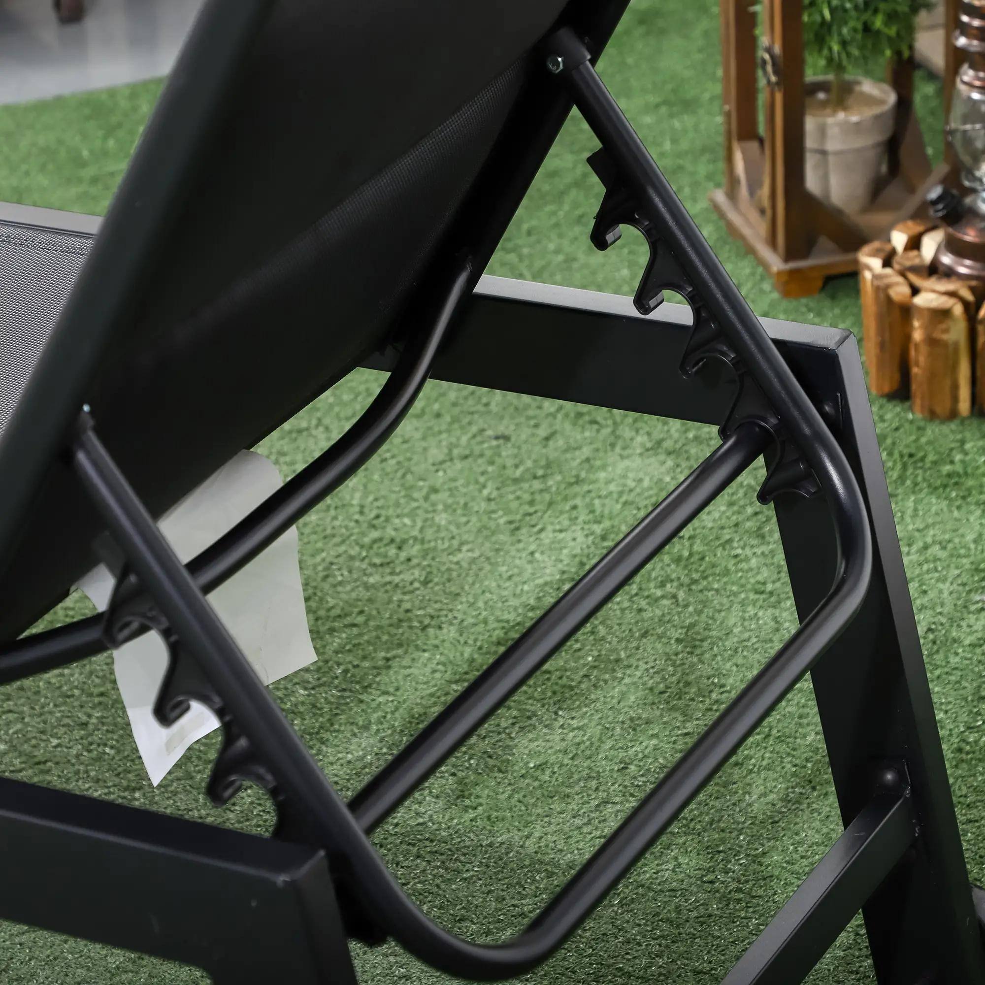 Back. Resenkos - Resenkos Outdoor Chaise Lounge With Wheels, Five Position Recliner For Sunbathing, Suntanning, Steel Frame, Black - Black.