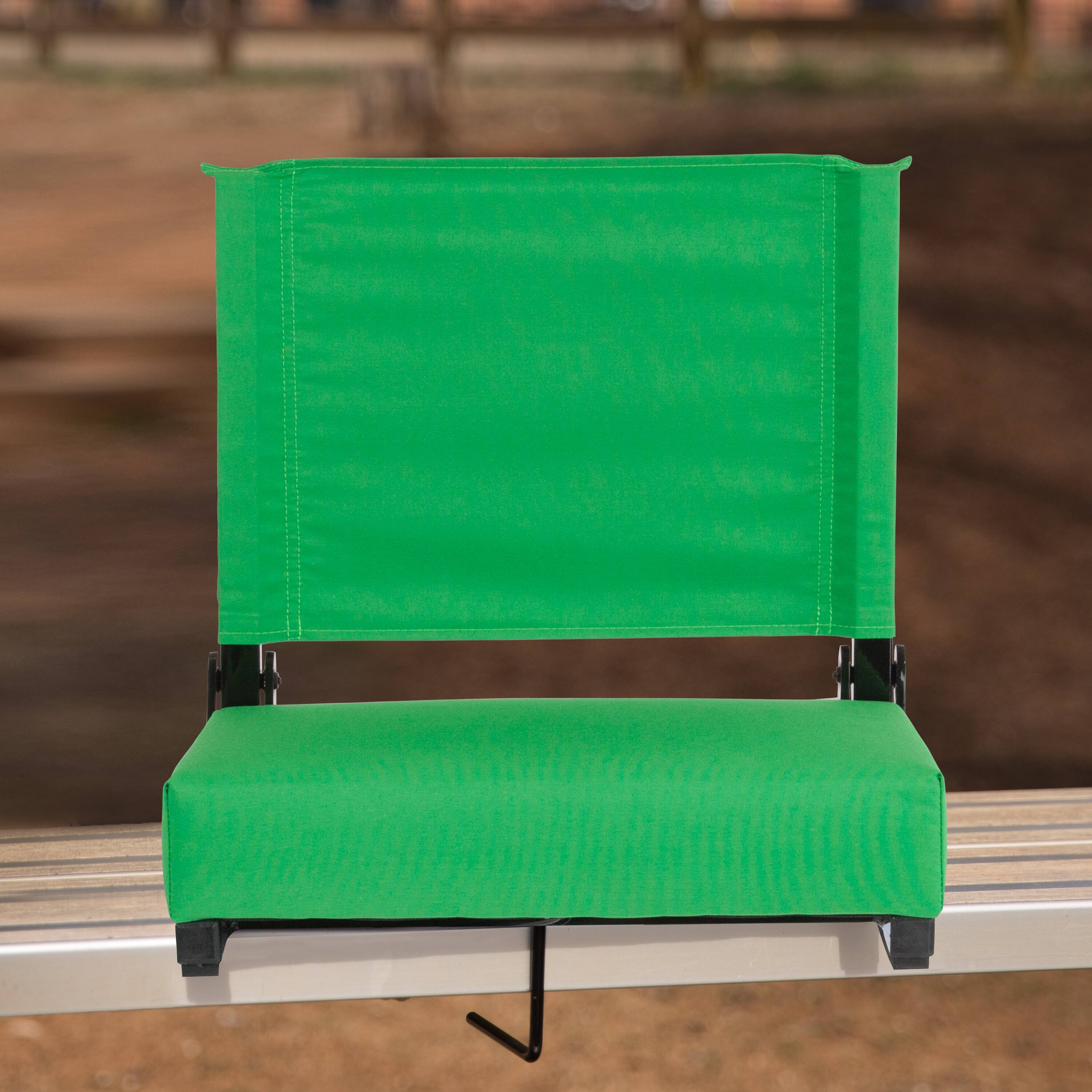 Alt View 1. Emma + Oliver - 500 lb. Rated Lightweight Stadium Chair with Handle & Ultra-Padded Seat - Bright Green.