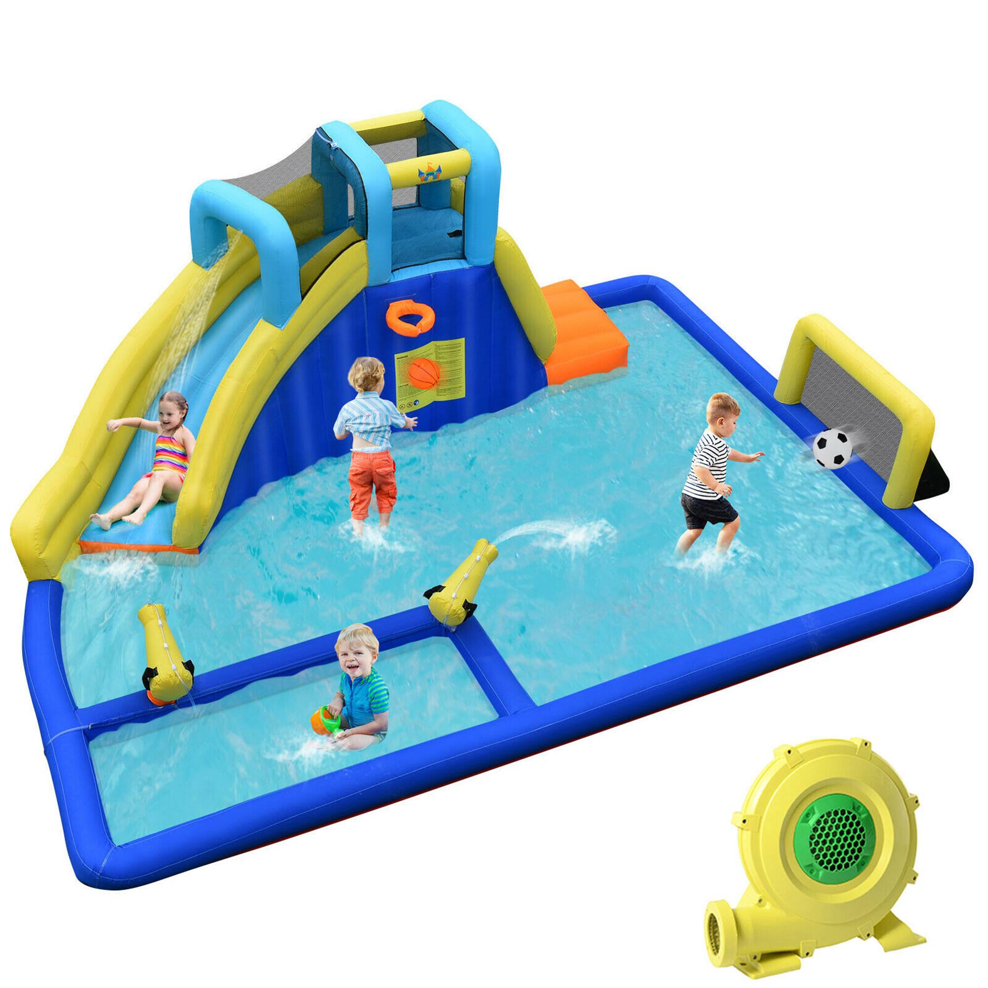 Front. Costway - Costway Inflatable Water Slide Climbing Bounce House Splash Pool w/ 735W Blower - Multicolor.