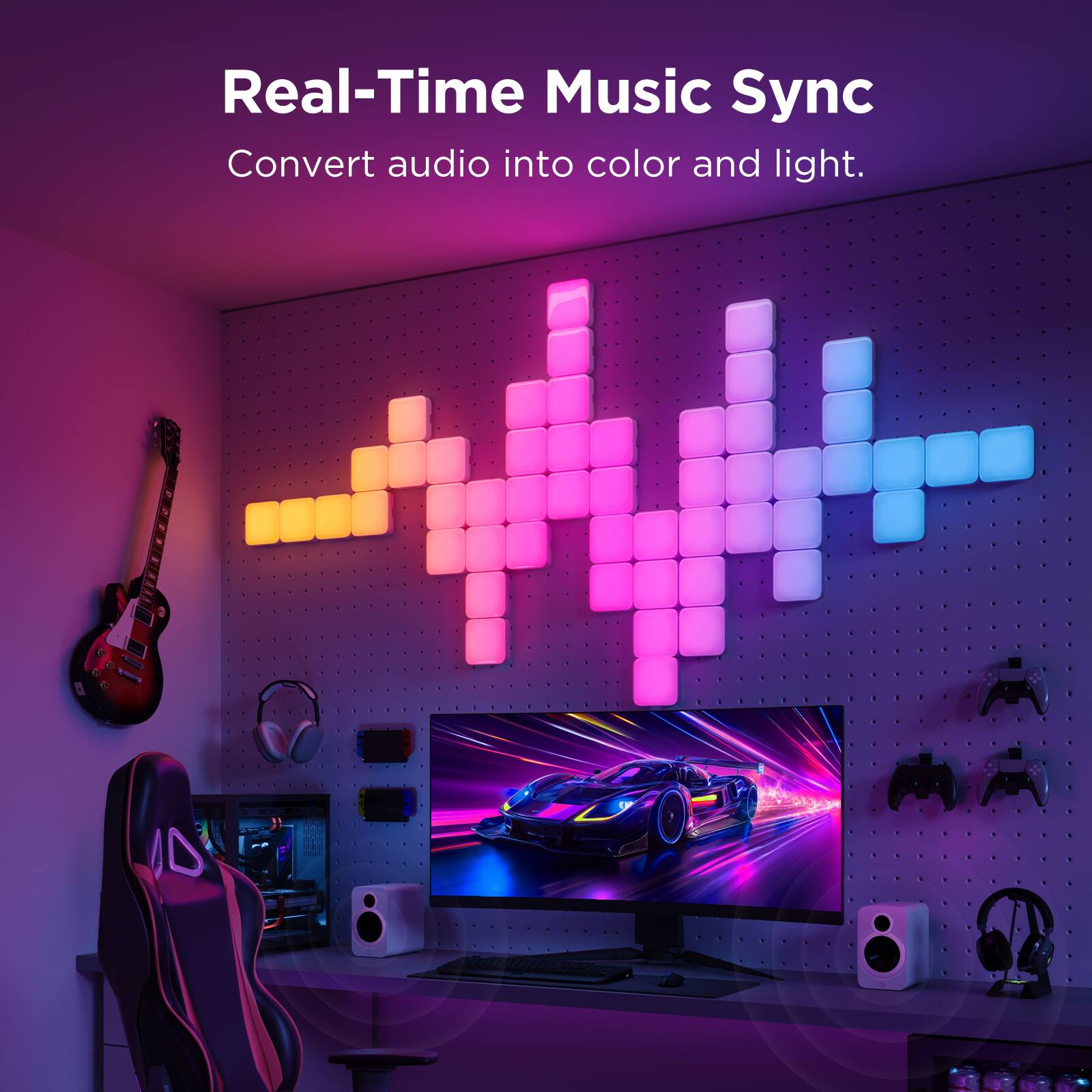 Real-Time Music Sync  
Convert audio into color and light.