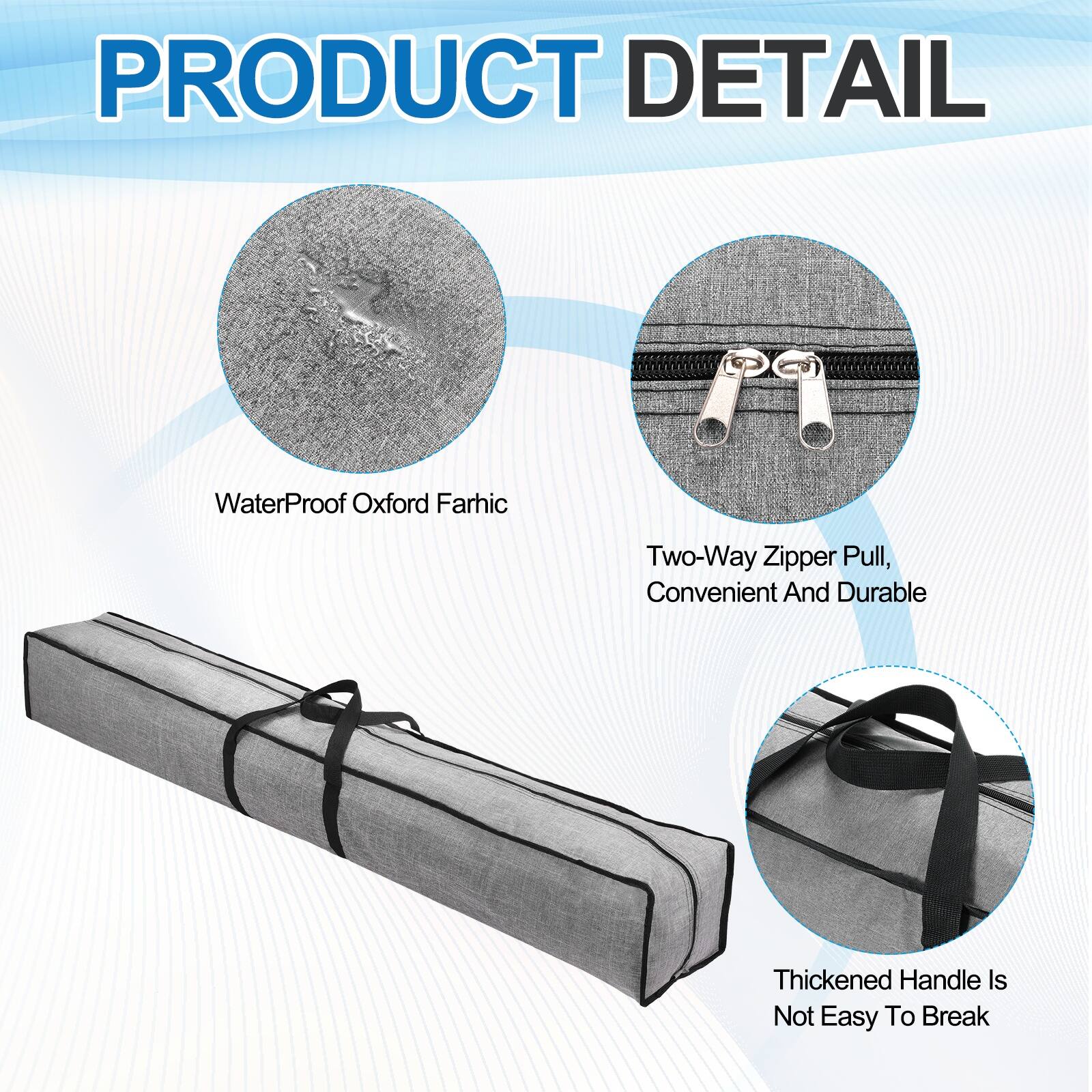 PRODUCT DETAIL

- WaterProof Oxford Farbic
- Two-Way Zipper Pull, Convenient And Durable
- Thickened Handle Is Not Easy To Break