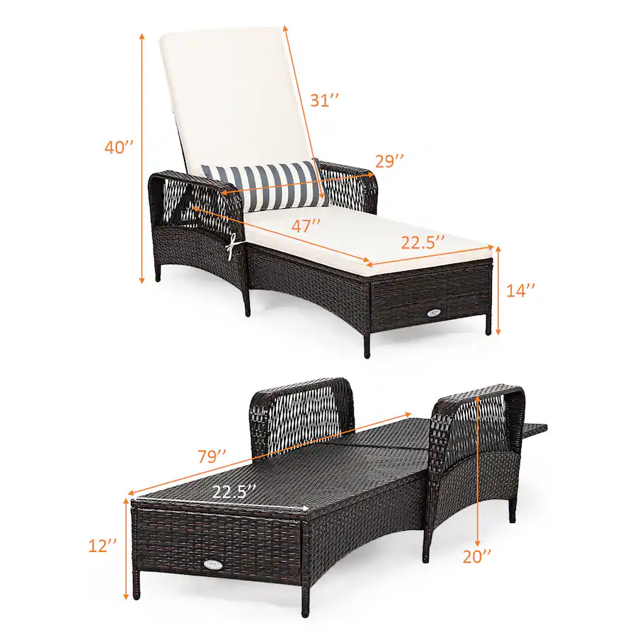 Pe Rattan Costway 2PCS PE Rattan Chaise Lounge Chair Armrest Recliner Adjustable ...