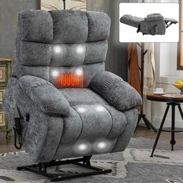 Kadyn - Oversized Dual Motor Power Lift Recliner, 25" Wide Seat, Massage & Heat, 350lb Capacity, Chenille - Gray