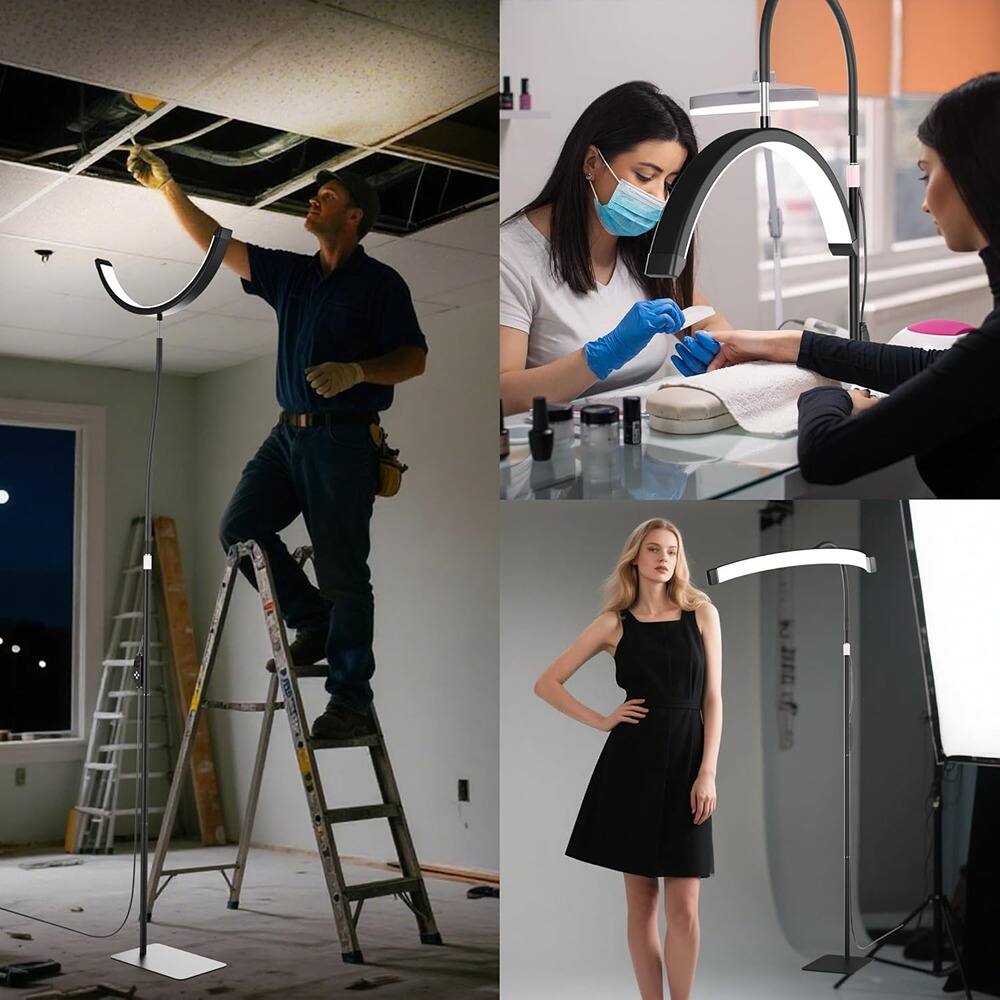 Alt View 2. MOSZAR LLC - 6-in-1 Half Moon LED Desk/Floor Lamp, 3000LM, Black, Eyelash & Beauty Light.