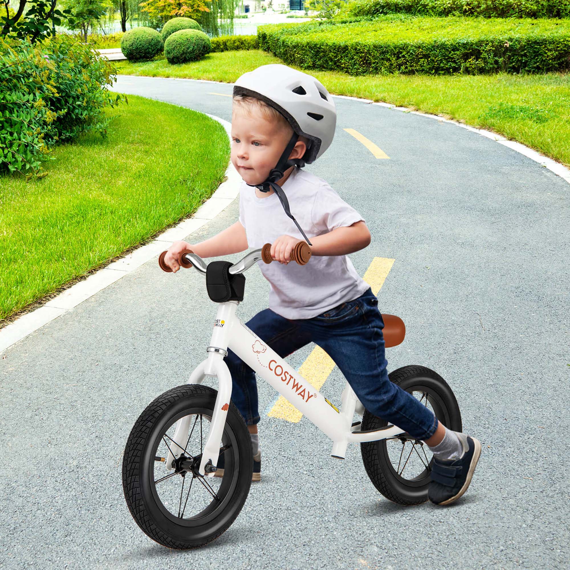 Alt View 1. Costway - Costway 12 Inch Toddler Balance Bike No Pedal Training Bicycle with Inflatable Rubber Tires - White.