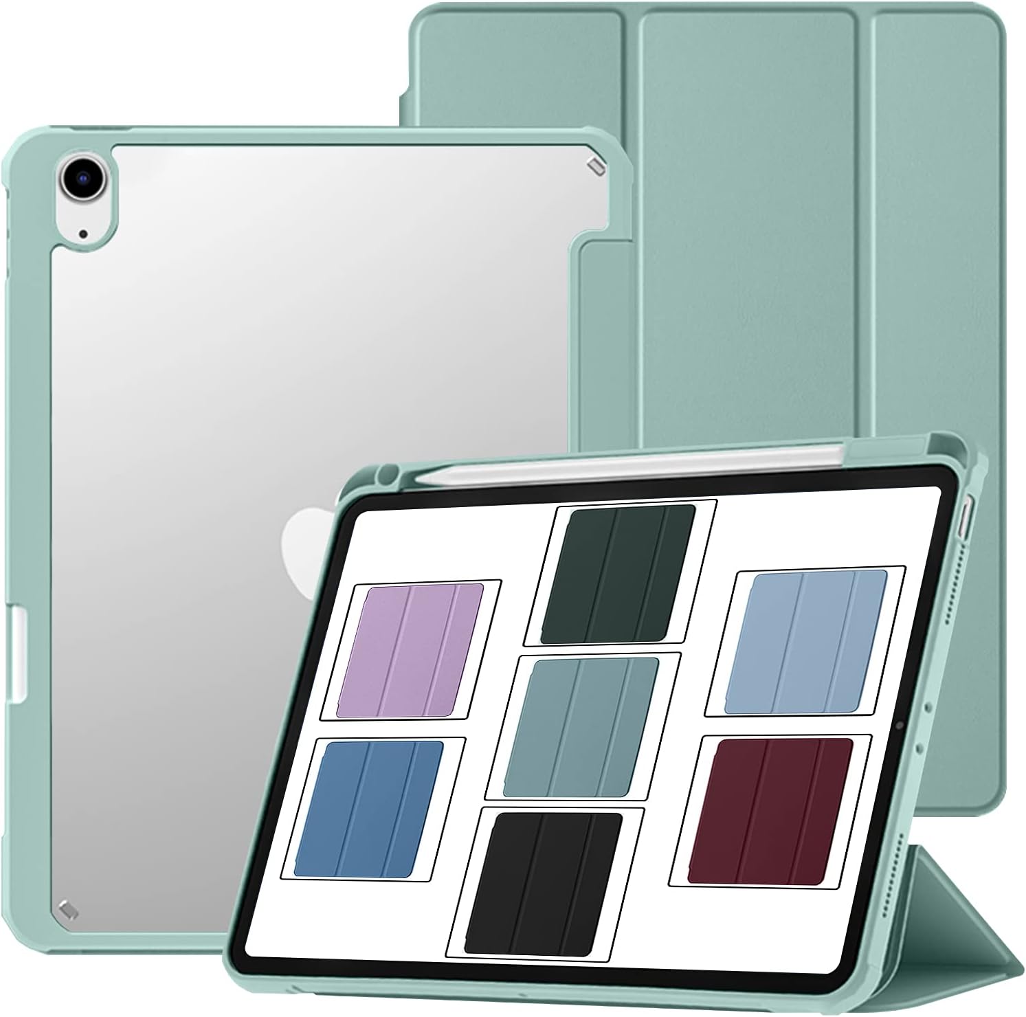 Front. DuraSafe Cases - iPad Air 11" M3/M2 & Air 10.9" 5th/4th Gen Premium Pencil-Holder Smart Case with Tri-Fold Stand A2316 A2324 A2325 A2072 - Light Green.