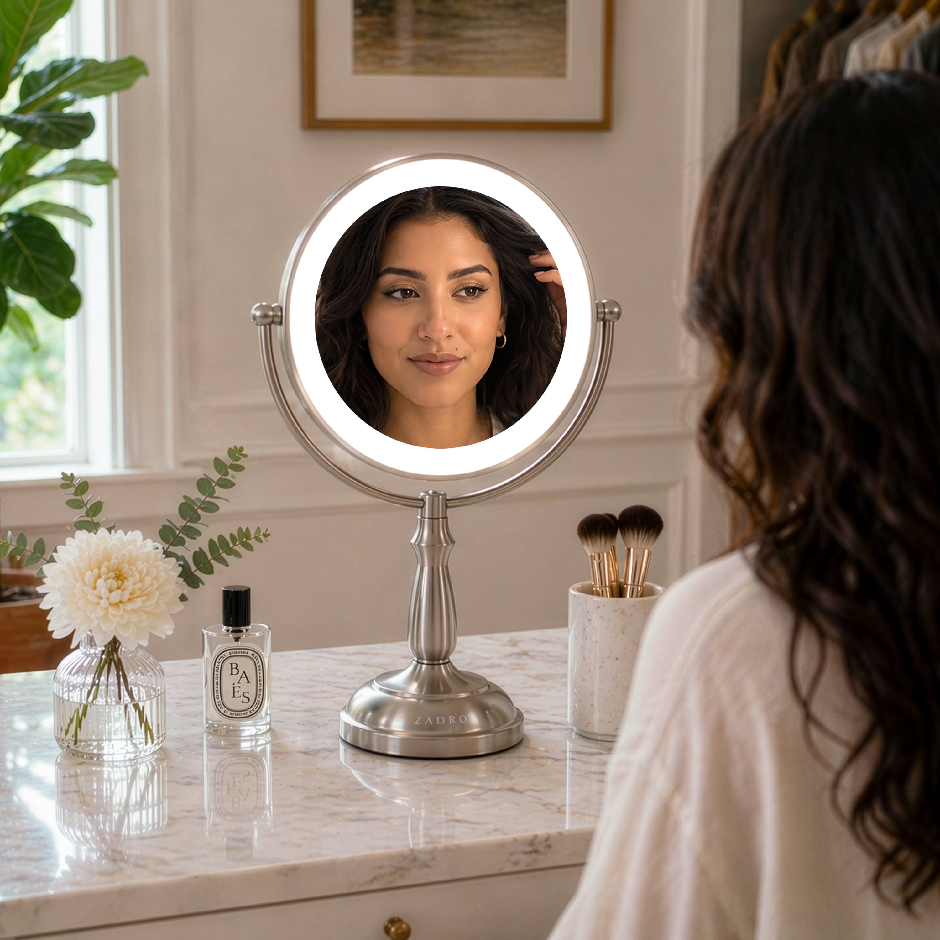 Alt View 6. Zadro - LED Lighted Makeup Mirror with Touch Control and Magnification Options 5X, 10X, 12X - Satin Nickel.