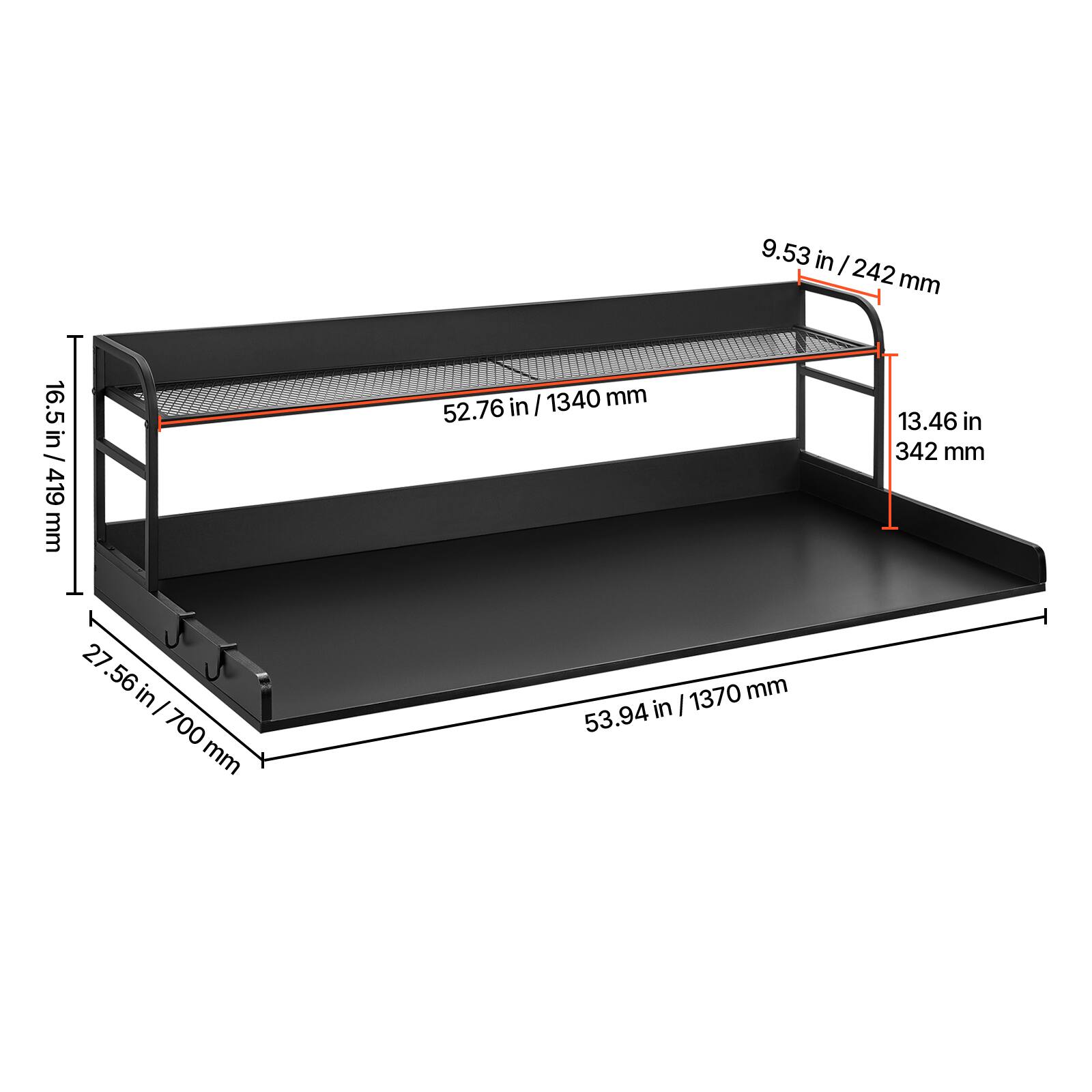 - 9.53 in / 242 mm
- 13.46 in / 342 mm
- 16.5 in / 419 mm
- 27.56 in / 700 mm
- 52.76 in / 1340 mm
- 53.94 in / 1370 mm