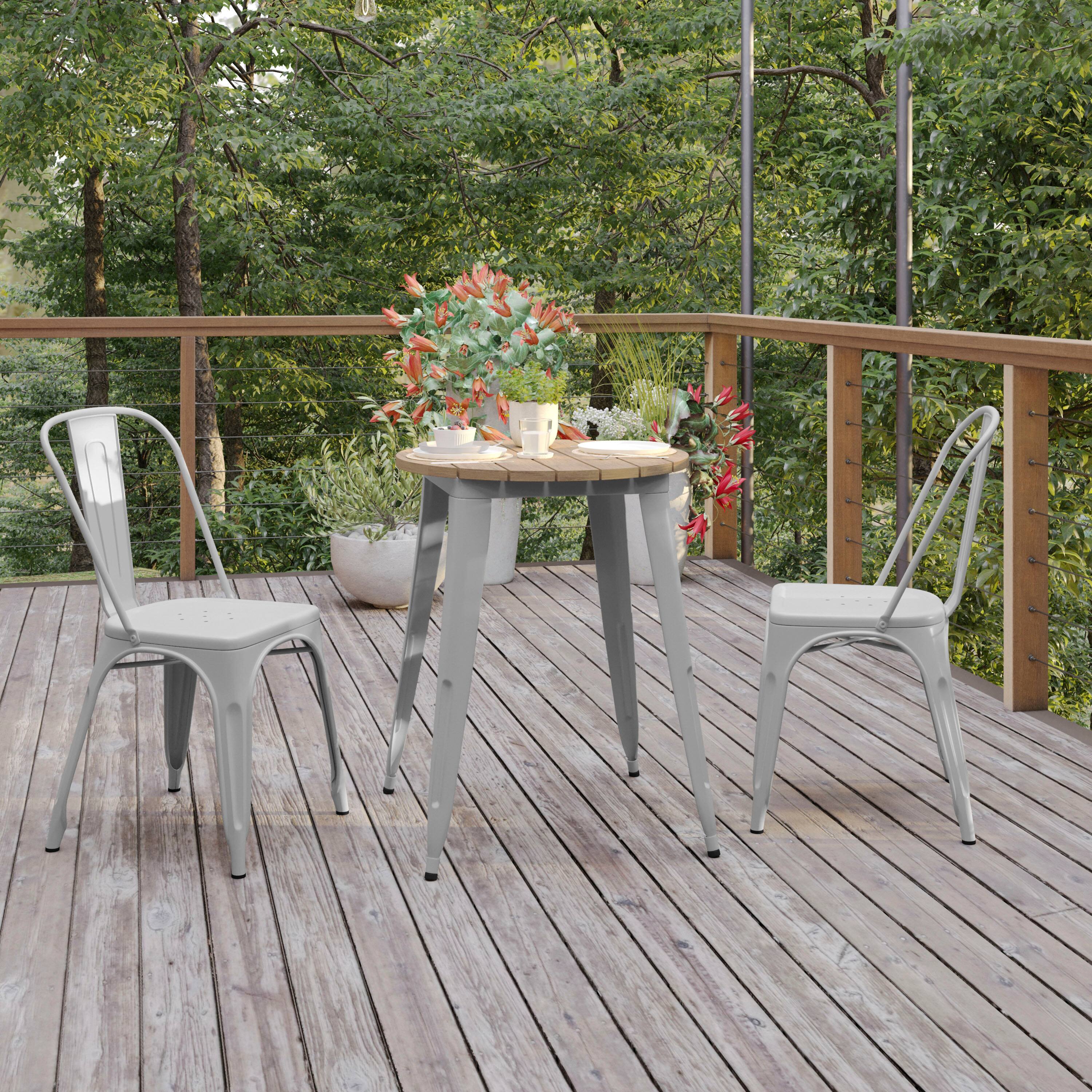 Alt View 2. Flash Furniture - Declan Commercial Grade Indoor/Outdoor Dining Table, 23.75" Round All Weather Brown Poly Resin Top with Silver Steel Bas - Gray.