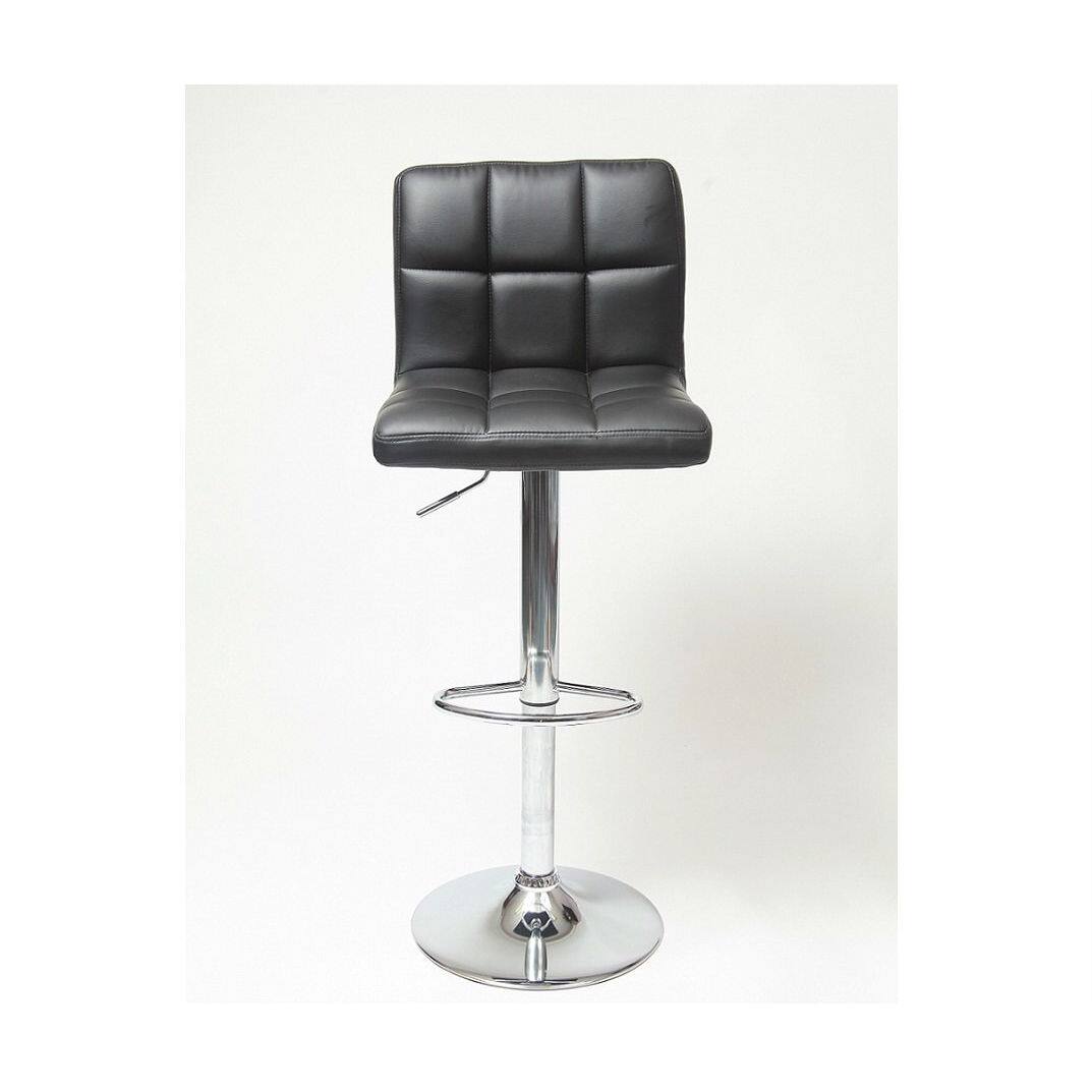 Angle. Hivvago - Set of 2 - Adjustable Height Bar Stool with Black Faux Leather Cushion Seat - Black,  Silver.