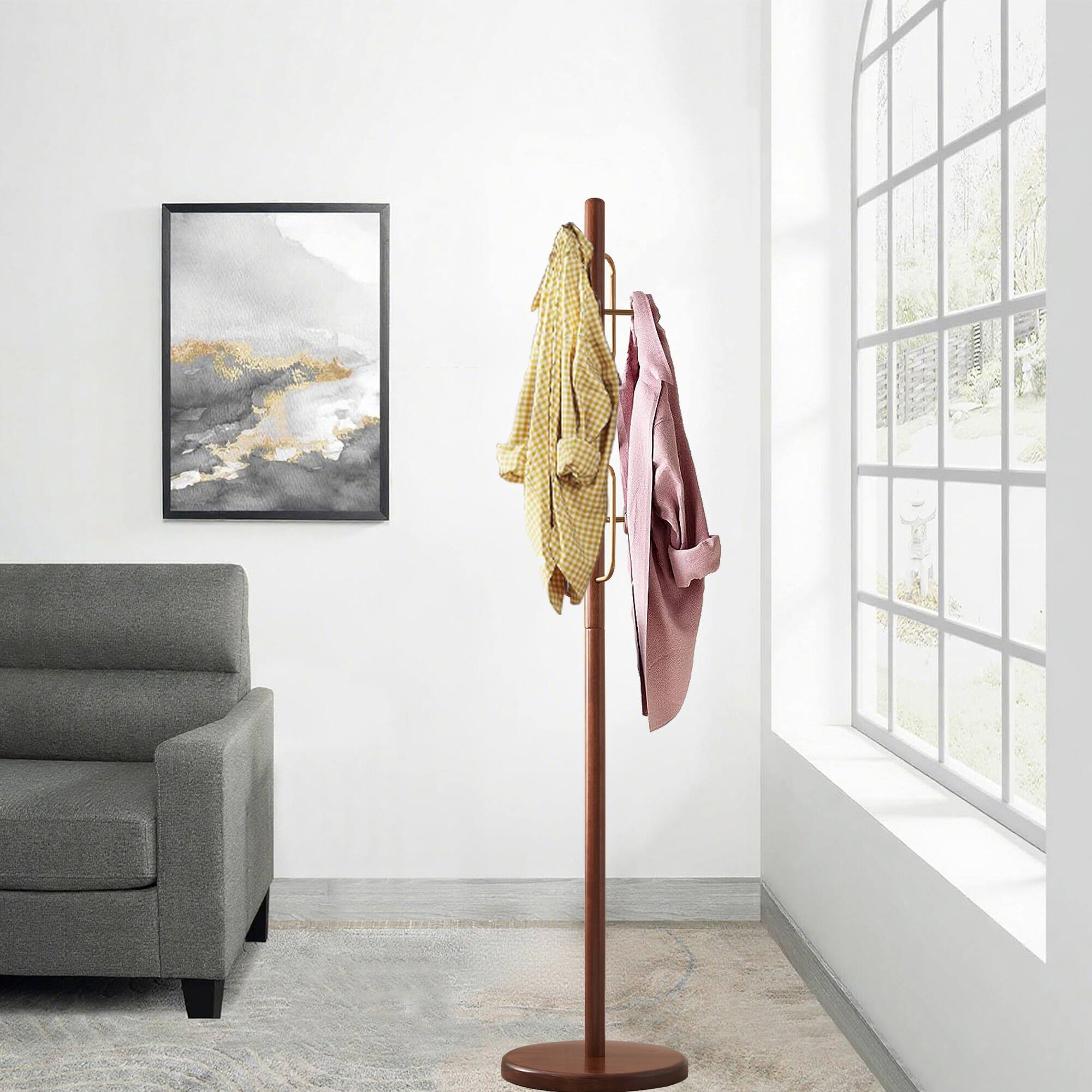 Alt View 1. Chateau Abodes - Wood Coat Rack Freestanding with 6 Hooks, Hall Tree Sturdy Base for Entryway, Hallway, Bedroom - Walnut.